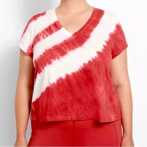 Lane Bryant Short Sleeve V Neck Cropped Top Red White Tie Dye Size 18
